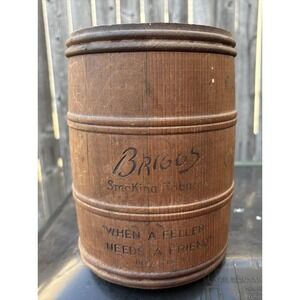 Vintage Briggs Smoking Tobacco wood barrel humidor advertising w/lid 1930's